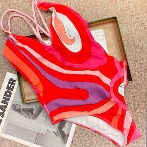 Emilio Pucci Red Pink Purple Wave-Print Crop Top